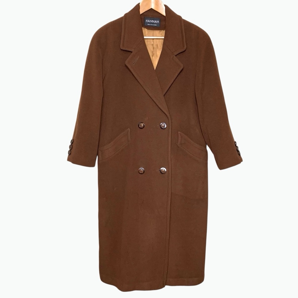 Vintage Hannah Brown Double-Breasted Long Coat Australian Lambswool Sz 10